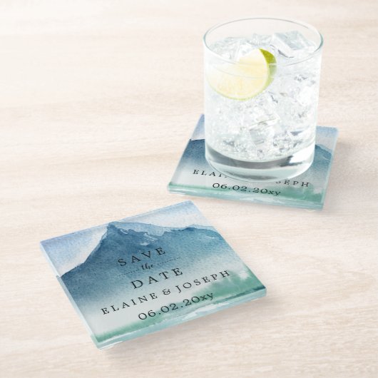 Rustige Waterverf bergen meer sparen de datum Glazen Onderzetter (Schuin)