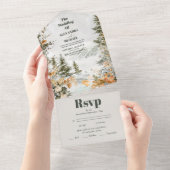 Rustige Waterverf bergen Pine Winter Wedding All In One Uitnodiging (Afscheurbaar)