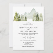 Rustige Waterverf bergen Pine Winter Wedding Kaart (Voorkant)