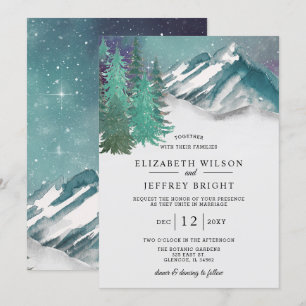 Rustige Waterverf bergen Pine Winter Wedding Kaart