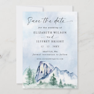 Rustige Waterverf bergen Pine Winter Wedding Save The Date