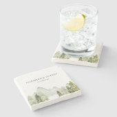 Rustige Waterverf bergen Pine Winter Wedding Stenen Onderzetter (Zijkant)