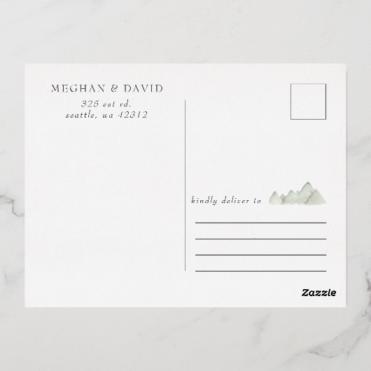 Rustige Waterverf bergen sparen de datum Folie Uitnodiging Briefkaart (Achterkant)