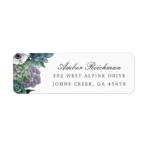 Rustige Waterverf Blauwe Paarse flora Succulents Etiket