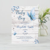 Rustige waterverf blauwe vlinder babydouche kaart (Staand voorkant)