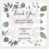 Rustige waterverf bloemen Dank je bruiloft Vierkante Sticker (Voorkant)