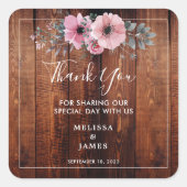 Rustige waterverf bloemen hout Weddenschap Dank je Vierkante Sticker (Voorkant)