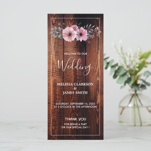 Rustige waterverf bloemen op een bruiloft met schu programma (Staand voorkant)