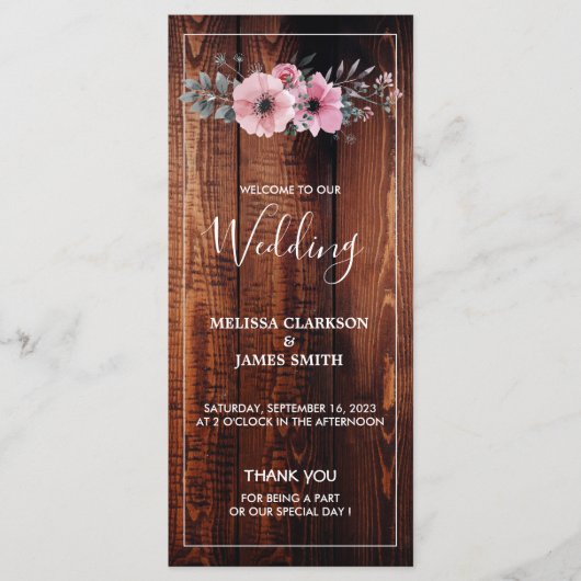 Rustige waterverf bloemen op een bruiloft met schu programma (Voorkant)