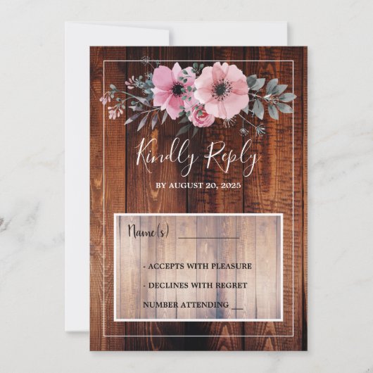 Rustige waterverf bloemen schuren hout RSVP bruilo Kaart (Voorkant)