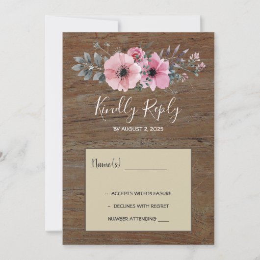 Rustige waterverf bloemen schuurhout RSVP Kaart (Voorkant)