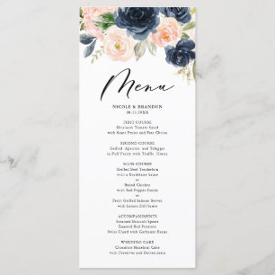 Rustige Waterverf Blush en Floral Wedding Menu
