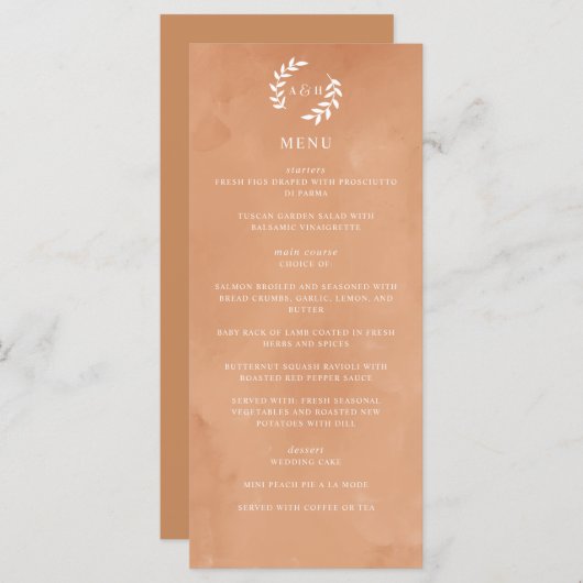 Rustige Waterverf bruiloft Menu (Voorkant / Achterkant)