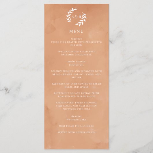 Rustige Waterverf bruiloft Menu (Voorkant)