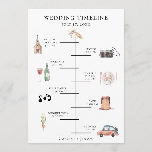 Rustige Waterverf bruiloft tijdlijn Programma (Voorkant)