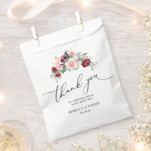 Rustige Waterverf Burgundy Blush Floral Wedding Bedankzakje