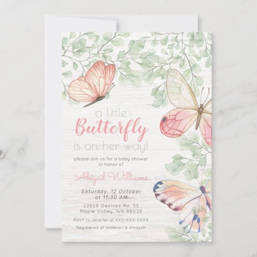 Rustige Waterverf Butterflies Girl Baby shower Kaart (Voorkant)