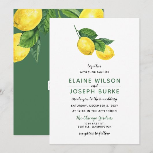 Rustige Waterverf Citrus Lemon Wedding Kaart (Voorkant / Achterkant)