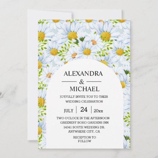 Rustige Waterverf Daisy Wedding Uitnodiging (Voorkant)