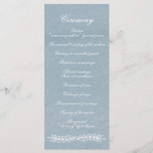 Rustige Waterverf Dusty Blue Natuur Leafy Wedding Programma (Voorkant)