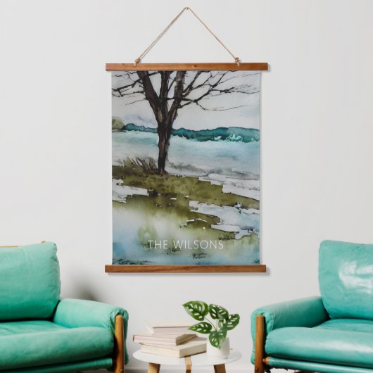Rustige waterverf en waterlandschap hangend wandkleed (Woonkamer)