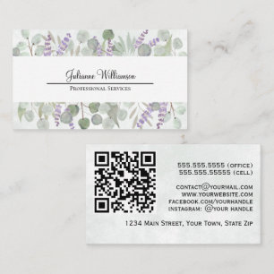 Rustige Waterverf Eucalyptus en Lavender QR-code Visitekaartje
