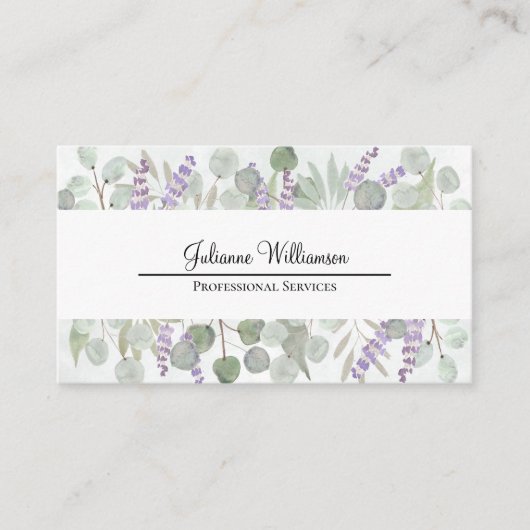 Rustige Waterverf Eucalyptus en Lavender QR-code Visitekaartje (Voorkant)