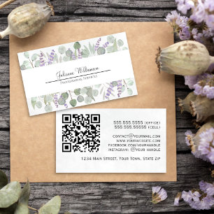 Rustige Waterverf Eucalyptus en Lavender QR-code Visitekaartje