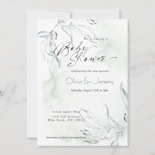 Rustige Waterverf Eucalyptus Foiliage Baby shower Kaart (Voorkant)