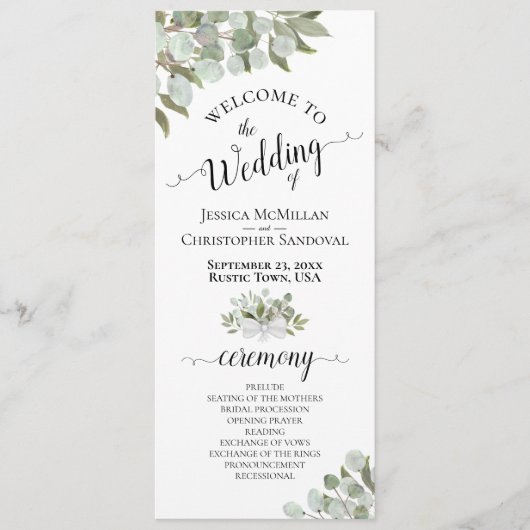 Rustige Waterverf Eucalyptus & Greenery Wedding Programma (Voorkant)