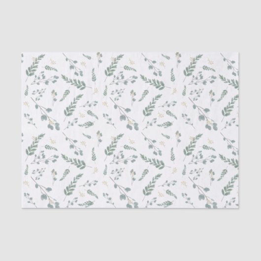 Rustige Waterverf Eucalyptus Leaf Pattern Tissuepapier (Voorkant)