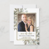 Rustige Waterverf Eucalyptus & Pine-fotohuwelijk Save The Date (Voorkant)