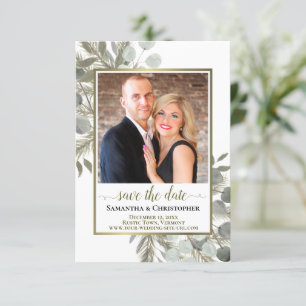 Rustige Waterverf Eucalyptus & Pine-fotohuwelijk Save The Date