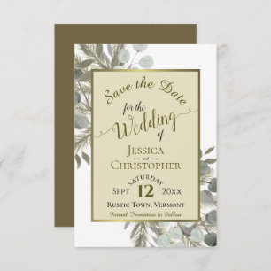Rustige Waterverf Eucalyptus & Pine Gold Wedding Save The Date