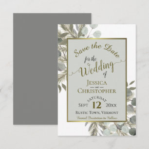 Rustige Waterverf Eucalyptus & Pine Gray Wedding Save The Date