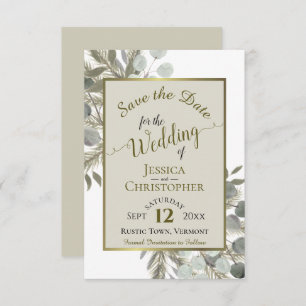 Rustige Waterverf Eucalyptus & Pine Taupe Wedding Save The Date
