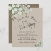 Rustige Waterverf Eucalyptus springt met tan Weddi Save The Date (Voorkant / Achterkant)