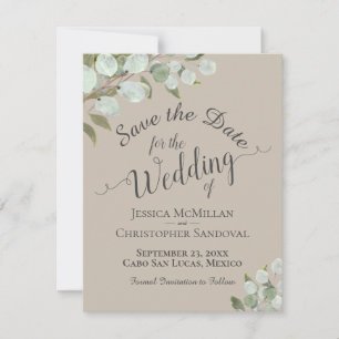 Rustige Waterverf Eucalyptus springt met tan Weddi Save The Date