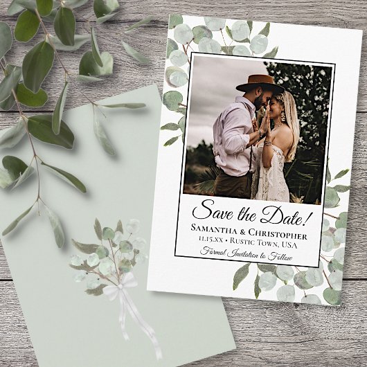 Rustige Waterverf Eucalyptus Square Photo Weddensc Save The Date