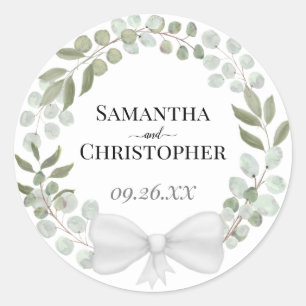 Rustige Waterverf Eucalyptus Wreath Wedding Ronde Sticker