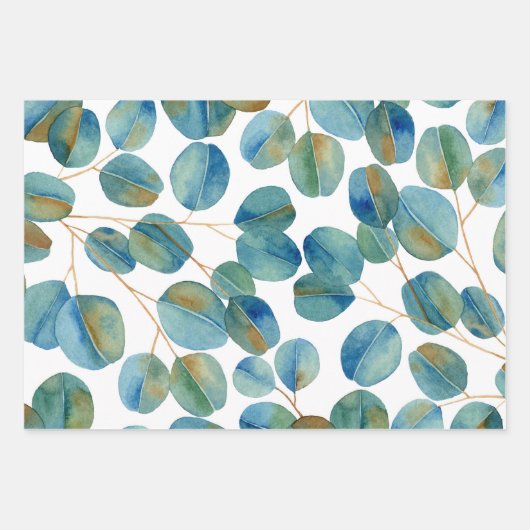 Rustige Waterverf Eucalyptusbladeren Inpakpapier Vel (Voorkant)