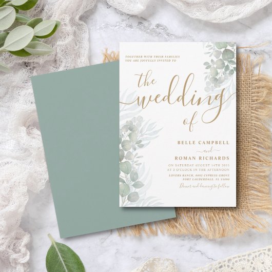 Rustige Waterverf Eucalyputus Sage Green Wedding Kaart