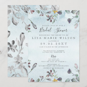 Rustige Waterverf Floral Dusty Blue Vrijgezellenfe Kaart