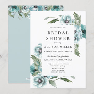 Rustige Waterverf Floral Dusty Blue Vrijgezellenfe Kaart