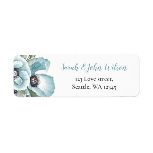 Rustige Waterverf Floral Dusty Blue Wedding Etiket (Voorkant)