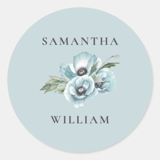 Rustige Waterverf Floral Dusty Blue Wedding Ronde Sticker (Voorkant)