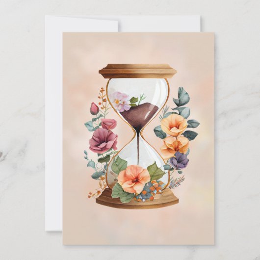 Rustige Waterverf Floral Hourglass Retirement Kaart (Achterkant)