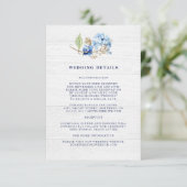 Rustige Waterverf Floral Hydrangea Wedding Details Informatiekaartje (Staand voorkant)