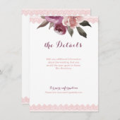 Rustige waterverf floral lace bruiloft details informatiekaartje (Voorkant / Achterkant)
