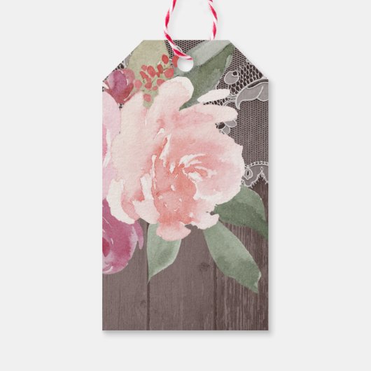 Rustige waterverf floral lace bruiloft monogram cadeaulabel (Achterkant)